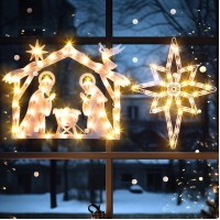 Marchpower Christmas Window Silhouette Lights 2 Pack, Lighted Nativity And Bethlehem Star For Window Decorations, Nativity Window Lights For Christmas, Holiday, Home, Indoor, Patio, Wall, Door Decor