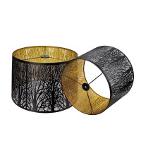 Etched Forest Iron Lampshade - 12X14X10 Inches Larger Drum Modern Metal Lamp Shades, Alucset Metal Lampshade With Pattern Of Trees For Table Lamp And Floor Light, Spider