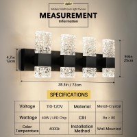 Epinl Black Bathroom Vanity Light Fixtures Bathroom Light Fixtures Over Mirror 4Light 4000K Led Crystal Wall Sconces Modern 40W