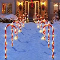 Bstge 10 Pcs Christmas Candy Cane Lights With Hanging Star, 21 Inch Solar Garden Lights With 8 Lighting Modes, Waterproof Pathway Lights For Outdoor Xmas Patio Yard Walkway Decorations