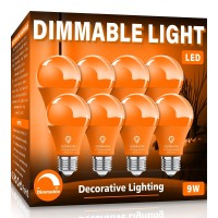 Gonhom 8 Pack A19 Led Orange Light Bulb9W Orange Lights Equivalent 100W Colored Light Bulbse26 Base Orange Led Lights For Hall