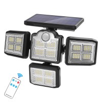 Adgustar Solar Outdoor Light With Lights Reflector Motion Sensor Ip65 Waterproof Remote Control 4 Heads 270 Wide Angle Solar Pow