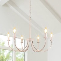 Rviezza French Country Chandelier 6Light Antique White Farmhouse Chandelier For Dining Room Lighting Fixtures Hanging Candle