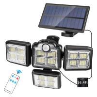 Adgustar Solar Outdoor Lights With Lights Reflector Motion Sensor Ip65 Waterproof Remote Control 4 Heads 270 Wide Angle Solar Po