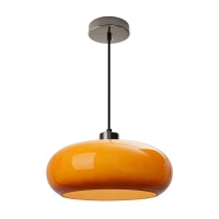 Qepeety Mid Century Modern Pendant Lights 1-Light Orange Glass Ceiling Pendant Lamps Retro Sliver Small Pendant Lighting For Bedroom Living Room Dining Room