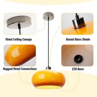 Qepeety Mid Century Modern Pendant Lights 1-Light Orange Glass Ceiling Pendant Lamps Retro Sliver Small Pendant Lighting For Bedroom Living Room Dining Room