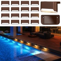 Pearlstar 16-Pack Solar Deck Lights, Solar Powered Step Light Waterproof, Led Outdoor Fence Lighting Decks Stairs Patio Path Yard Garden Decor, Warm White(Brown)