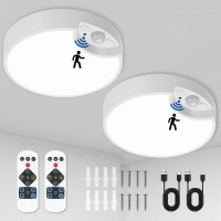 Motion Sensor Ceiling Light, 7.8 Inch Wireless Ceiling Light With Usb Rechargeable Battery Powered, 5500K 8000Mah Indoor Outdoor Led Ceiling Light For Closet Stairs Bathroom Laundry Garage Pantry 2Pcs