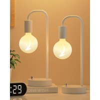 Onewish Industrial Metal Table Lamp For Bedroom Set Of 2, Fully Dimmable Small Beside Lamp With Gradient White Art Led Bulb, Modern Nightstand Desk Lamp For Living Room, Office, Reading(Bulb Included)