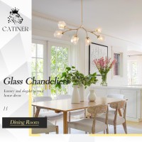 Catiner Gold Sputnik Chandeliers For Dining Room Mid Century Crystal Glass Chandeliers 6 Lights Modern Ceiling Pendant Light Fix