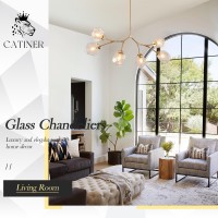 Catiner Gold Sputnik Chandeliers For Dining Room Mid Century Crystal Glass Chandeliers 6 Lights Modern Ceiling Pendant Light Fix