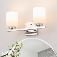 Mirrea 15In 2Light Modern Bathroom Vanity Light With Etched White Glass Shades Brushed Nickel Finished Light Fixture