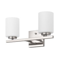 Mirrea 15In 2Light Modern Bathroom Vanity Light With Etched White Glass Shades Brushed Nickel Finished Light Fixture