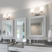 Mirrea 15In 2Light Modern Bathroom Vanity Light With Etched White Glass Shades Brushed Nickel Finished Light Fixture