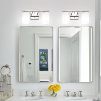 Mirrea 15In 2Light Modern Bathroom Vanity Light With Etched White Glass Shades Brushed Nickel Finished Light Fixture