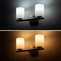 Mirrea 15In 2Light Modern Bathroom Vanity Light With Etched White Glass Shades Brushed Nickel Finished Light Fixture