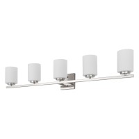 Mirrea 42In 5Light Modern Bathroom Vanity Light With Etched White Glass Shades Brushed Nickel Finished Light Fixture