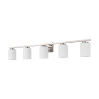 Mirrea 42In 5Light Modern Bathroom Vanity Light With Etched White Glass Shades Brushed Nickel Finished Light Fixture