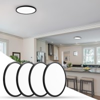 Taloya Flush Mount Led Ceiling Light Fixture 10 Inch Low Profile For Kitchen Bedroom Bathroom Outdoor Living Room Dining Room Hallway Porch Laundry Farmhouse,20W,3200Lm,5000K,Thin,Black,Round,4 Pack