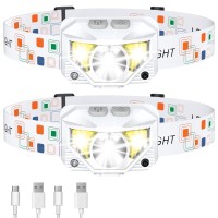 Lhknl Headlamp Flashlight, 1200 Lumen Ultra-Light Bright Led Rechargeable Headlight With White Red Light,2Pack Waterproof Motion Sensor Head Lamp,8 Modes For Outdoor Camping Running Fishing- White