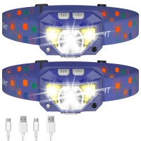 Lhknl Headlamp Flashlight, 1200 Lumen Ultra-Light Bright Led Rechargeable Headlight With White Red Light,2-Pack Waterproof Motion Sensor Head Lamp,8 Modes For Outdoor Camping Running Fishing- Blue