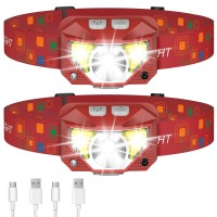 Lhknl Headlamp Flashlight, 1200 Lumen Ultra-Light Bright Led Rechargeable Headlight With White Red Light,2-Pack Waterproof Motion Sensor Head Lamp,8 Modes For Outdoor Camping Running Fishing- Red