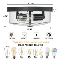 Luminzone Flush Mount Ceiling Light With Clear Glass Shade 2Light Indoor Outdoor Farmhouse Lighting Flush Mount Lights For Kit