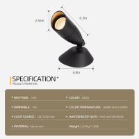 Aisilan Industrial Led Dimmable Spot Light - 12W Warm White Cri 97 Ip63 Waterproof Matte Black Directional Accent Lamp For Indoor And Outdoor Use In Balcony And Bathroom