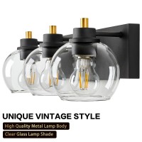 Tuscarora 3 Light Bathroom Vanity Light Black And Gold Bathroom Light Fixtures Over Mirror Modern Vanity Light With Clear Glas