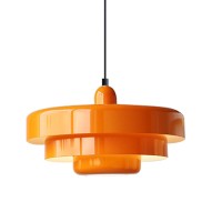 Qepeety Mid Century Pendant Lamp 1Light Orange Ceiling Pendant Light 3Layer Shade Design Scandinavian Style Metal Flush Mount