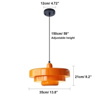 Qepeety Mid Century Pendant Lamp 1Light Orange Ceiling Pendant Light 3Layer Shade Design Scandinavian Style Metal Flush Mount