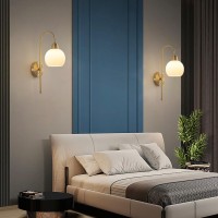 Qepeety Globe Wall Lighting 1-Light Gold Brass Wall Lamps Minimalist Style Modern Indoor Bedside Wall Sconce Lamp For Hallway Living Room Bedroom (B)