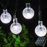 Splocolor Solar String Lights Outdoor Waterproof, 36Ft 60 Leds 8 Modes Solar Fairy Crystal Globe Christmas String Lights For Holiday Party Gardens Backyard Wedding