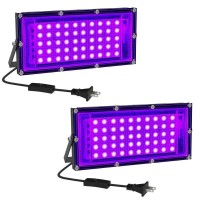 Elwoks 50W Led Black Light 2 Pack Black Lights For Glow Party Ultra Thin Black Lights Flood Lights With Onoff Switch Glow In