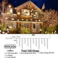 Qhlxjyy 100 Ft Christmas Lights Outdoor Decorations 900 Led 8 Lighting Modes With Timer Memory Waterproof Fairy String Light With 150 Drops Christmas Light For Party Holiday Wedding Decor Multicolor