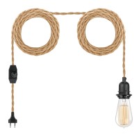 Plug In Hanging Diy Light Fixture 148Ft Pendant Lamp Lights Rope Cord E26 Bulbs Socket Natural Brownhemp Ropedimmable Switch