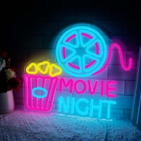 Movie Night With Popcorn Paper Box Neon Sign Cinema Led Neon Light For Wall Decor Movie Time Home Cinema Decor Dimmable Usb N