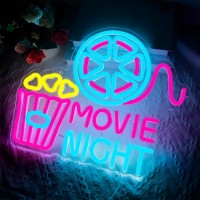 Movie Night With Popcorn Paper Box Neon Sign Cinema Led Neon Light For Wall Decor Movie Time Home Cinema Decor Dimmable Usb N