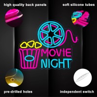 Movie Night With Popcorn Paper Box Neon Sign Cinema Led Neon Light For Wall Decor Movie Time Home Cinema Decor Dimmable Usb N