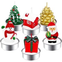 Ttrwin Christmas Candles Gift Set, 6 Tealights Candles, Santa, Snowman, Pine Cone, Christmas House, Present, Decoration Gift For Christmas Dinner, Party, Gift Packaged