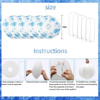 Blue White Snowflake Paper Lanterns Decorative Set 5Pcs Round Hanging Paper Lantern For Frozen Birthday Party Winter Wonderland