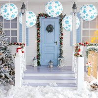 Blue White Snowflake Paper Lanterns Decorative Set 5Pcs Round Hanging Paper Lantern For Frozen Birthday Party Winter Wonderland