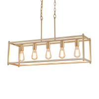 Amzasa Gold Rectangle Kitchen Island Lights Rectangular Modern Industrial Chandelier For Dining Room 5 Lights Linear Vintage Cag