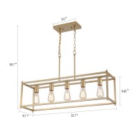 Amzasa Gold Rectangle Kitchen Island Lights Rectangular Modern Industrial Chandelier For Dining Room 5 Lights Linear Vintage Cag