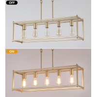 Amzasa Gold Rectangle Kitchen Island Lights Rectangular Modern Industrial Chandelier For Dining Room 5 Lights Linear Vintage Cag