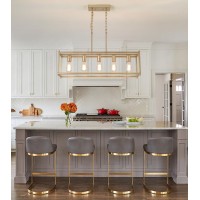 Amzasa Gold Rectangle Kitchen Island Lights Rectangular Modern Industrial Chandelier For Dining Room 5 Lights Linear Vintage Cag