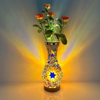 Jaitaik Mosaic Vase Lamp Turkish Moroccan Table Lamp Colorful Handmade Glass Vase With Wood Base For Flowers Usb Charge Decor