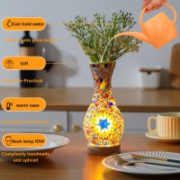 Jaitaik Mosaic Vase Lamp Turkish Moroccan Table Lamp Colorful Handmade Glass Vase With Wood Base For Flowers Usb Charge Decor