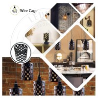 Open Style Retro Easy Fit Pendant Light Shade Metal Cage Drum Lampshade Vintage Industrial Ceiling Pendant Lamp Kitchen Light Living Room Corridor Porch Lounge (Black, Pack 1)