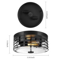 Rosient Close To Ceiling Light Fixture Farmhouse Flush Mount Ceiling Light Ceiling Lamp With Seeded Glass Black Close To Ceil